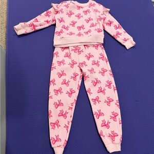 Pink Kids Sweat Suit Set with Bow Print